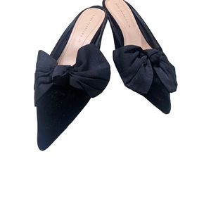 Zara Trafaluc Velvet Black Bow KItten Heel Mules